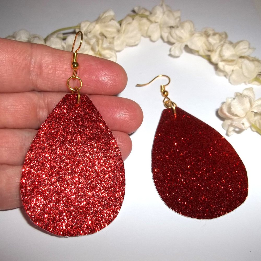 Red Sparkle Statement Earrings Teardrop Oversized Party Chic Woman Dangle C058